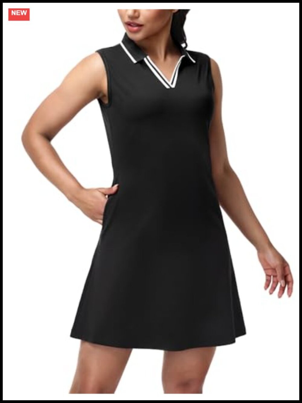 Women's Sleeveless Golf Dress V-Neck Zip Pocket High Stretch Summer